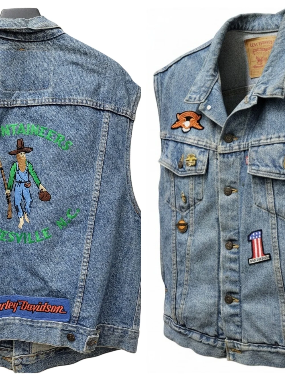 Levi's Denim #70595 Custom 100% Cotton Blue Vest Embroidered Patchwork Size XL